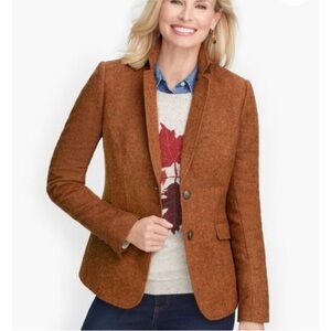 Talbots Classic Shetland Herringbone Wool Blend Blazer Rust Brown Size 12